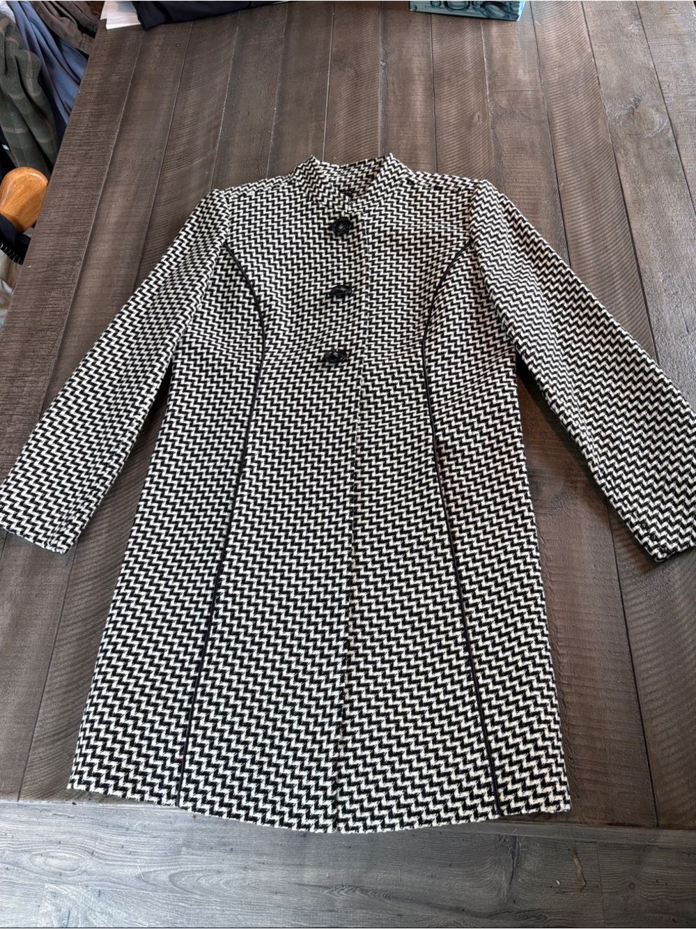 Madison Black & White Herringbone Pea Coat